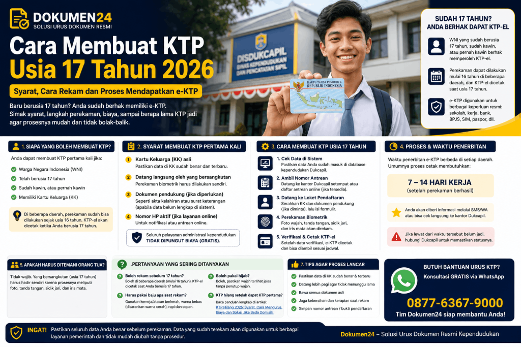 cara membuat KTP usia 17 tahun 2026 syarat perekaman dan proses mendapatkan KTP elektronik