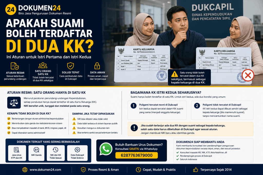 Apakah suami boleh terdaftar di dua KK istri pertama dan istri kedua