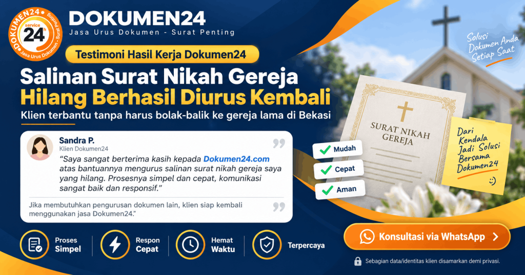 Testimoni salinan surat nikah gereja lama yang hilang berhasil diurus kembali oleh Dokumen24