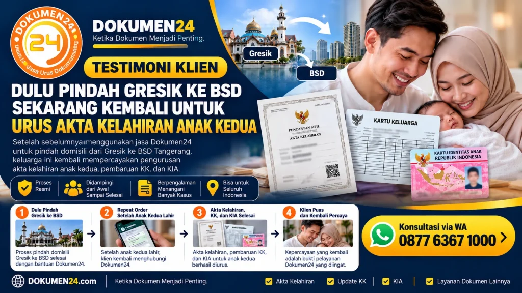 Repeat order akta kelahiran anak kedua setelah pindah domisili Gresik ke BSD – Dokumen24
